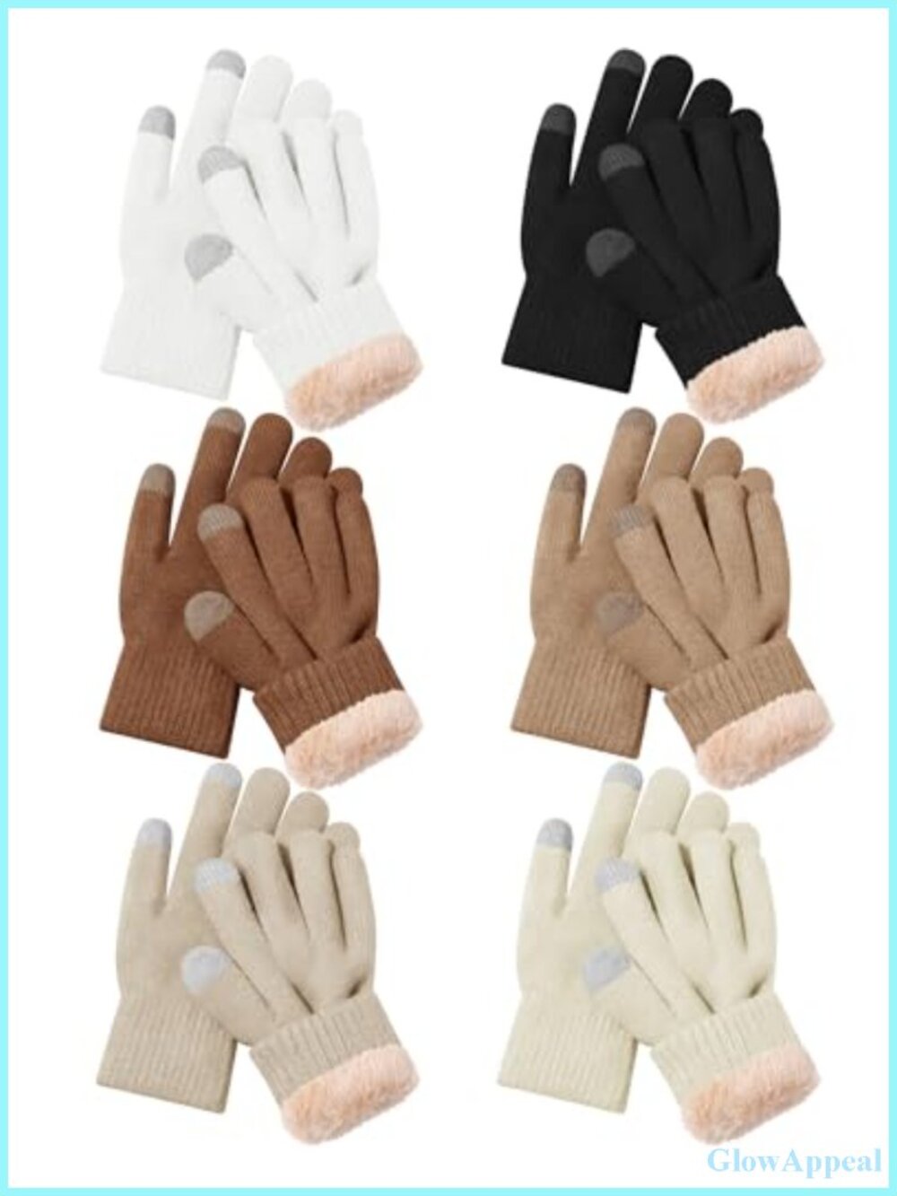 6 Pair Fleece Lined Knit Gloves Women Winter Warm Thermal